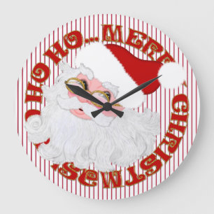 Santa Face Circle, Red Stripes-ROUND WALL CLOCK