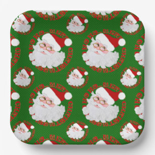 Santa Face Circles,Green Glitter-Paper Plates