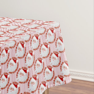 Santa Face Circles, Red Stripes-TABLECLOTH 52x70 Tablecloth