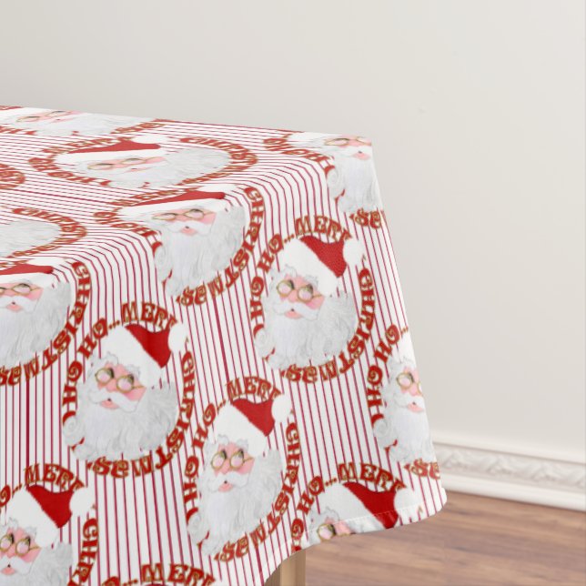 Santa Face Circles, Red Stripes-TABLECLOTH 60x104 Tablecloth (In Situ)