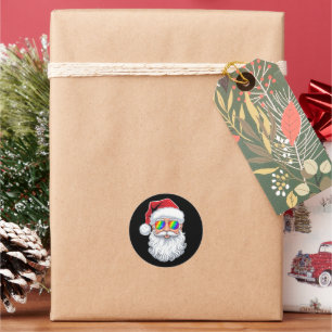 Santa Face Gay Sunglasses Christmas Xmas LGBTQ Classic Round Sticker