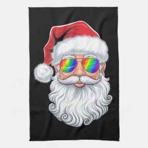 Santa Face Gay Sunglasses Christmas Xmas LGBTQ Kitchen Towel