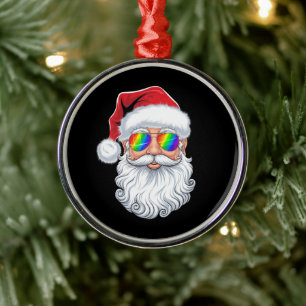 Santa Face Gay Sunglasses Christmas Xmas LGBTQ Metal Ornament