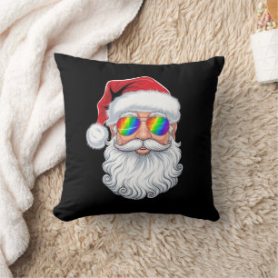 Santa Face Gay Sunglasses Christmas Xmas LGBTQ Throw Pillow