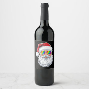Santa Face Gay Sunglasses Christmas Xmas LGBTQ Wine Label