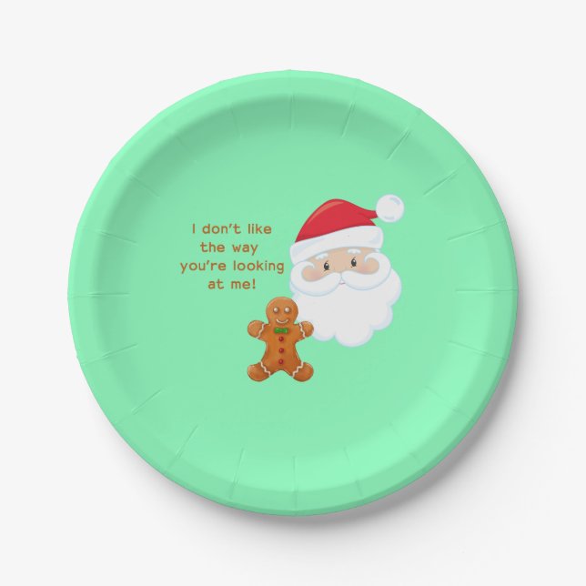 Santa Face Gingerbread Man Paper Plate (Front)
