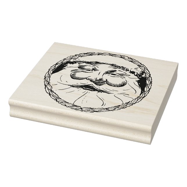 Santa face in a holly leaf circle illustration pat rubber stamp (Stamp)
