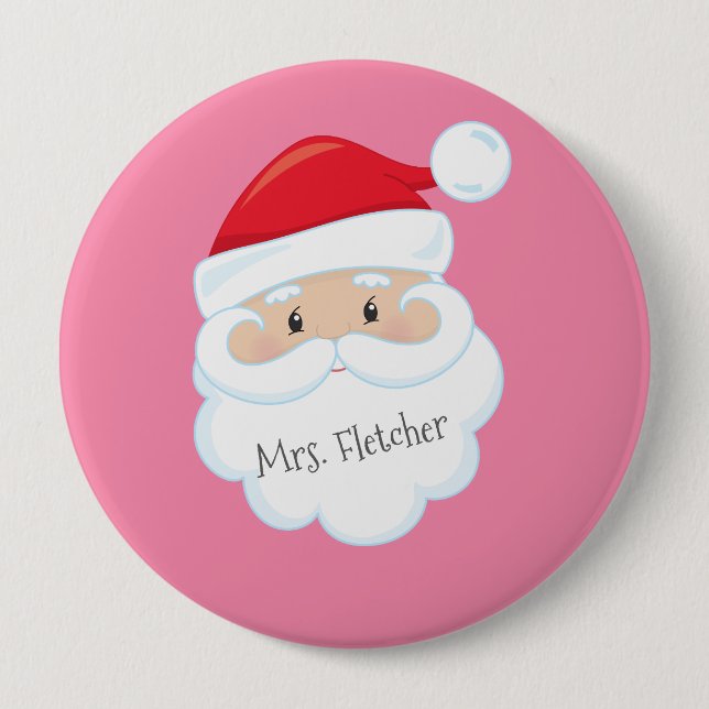 Santa Face Name in Beard 4 Inch Round Button (Front)