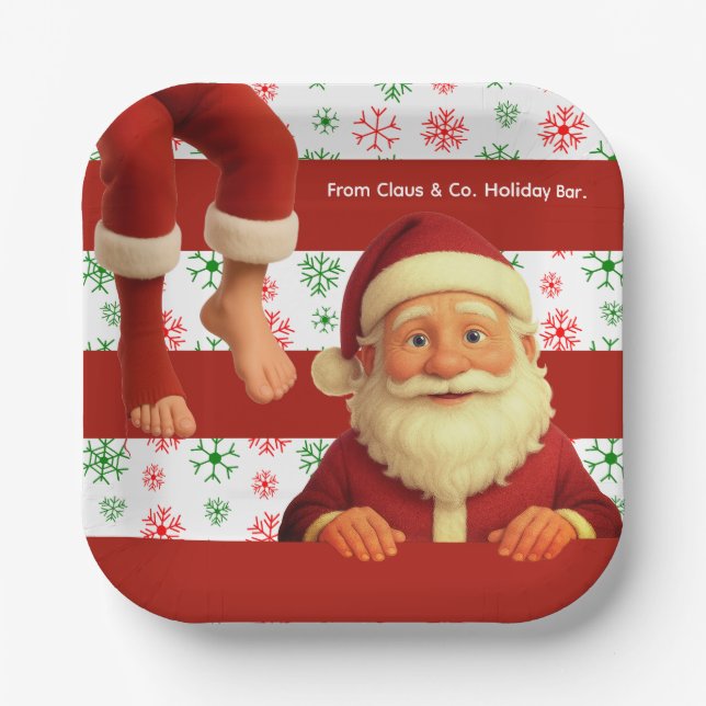 Santa Face | North Pole Spirits Christmas  Paper Plate (Front)