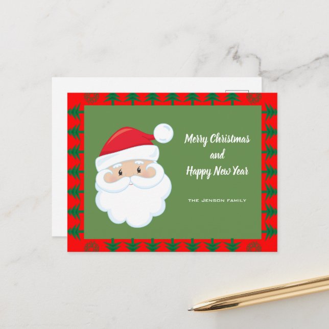 Santa Face Personalized Text Holiday Postcard (Front/Back In Situ)