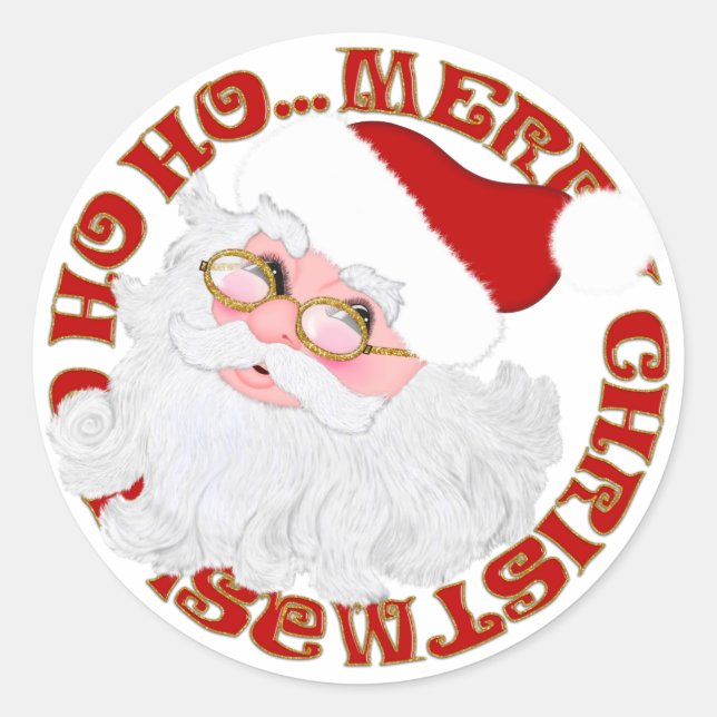 Santa Face, Red-ROUND CHRISTMAS STICKERS (Front)