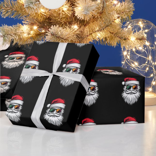 Santa Face Retro Sunglasses Christmas Xmas Holiday Wrapping Paper (Holidays)