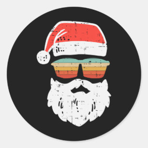 Santa Face Retro Sungles Christmas Xmas Men Women Classic Round Sticker