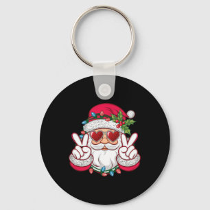 Santa Face Retro Sungles Christmas Xmas Men Women Keychain