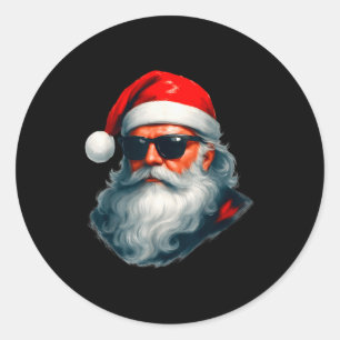 Santa Face Retro Sungles Funny Christmas Pajama Me Classic Round Sticker