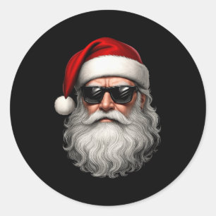 Santa Face Retro Sungles Funny Christmas Pajama Me Classic Round Sticker