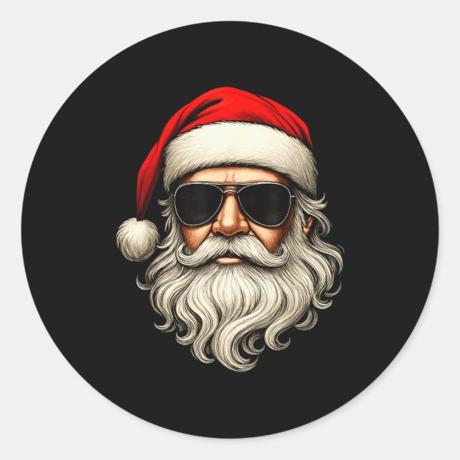Santa Face Retro Sungles Funny Christmas Pajama Me Classic Round Sticker (Front)