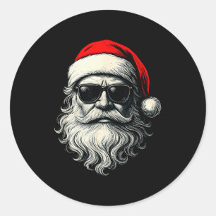 Santa Face Retro Sungles Funny Christmas Pajama Me Classic Round Sticker