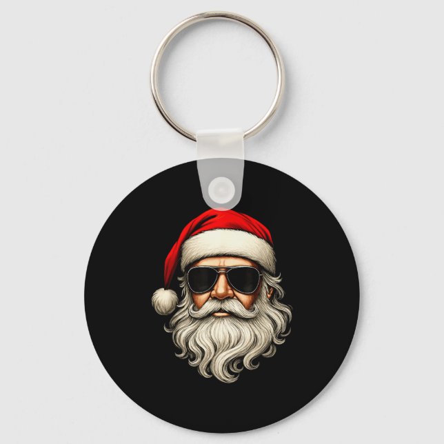 Santa Face Retro Sungles Funny Christmas Pajama Me Keychain (Front)