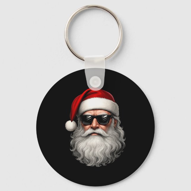 Santa Face Retro Sungles Funny Christmas Pajama Me Keychain (Front)
