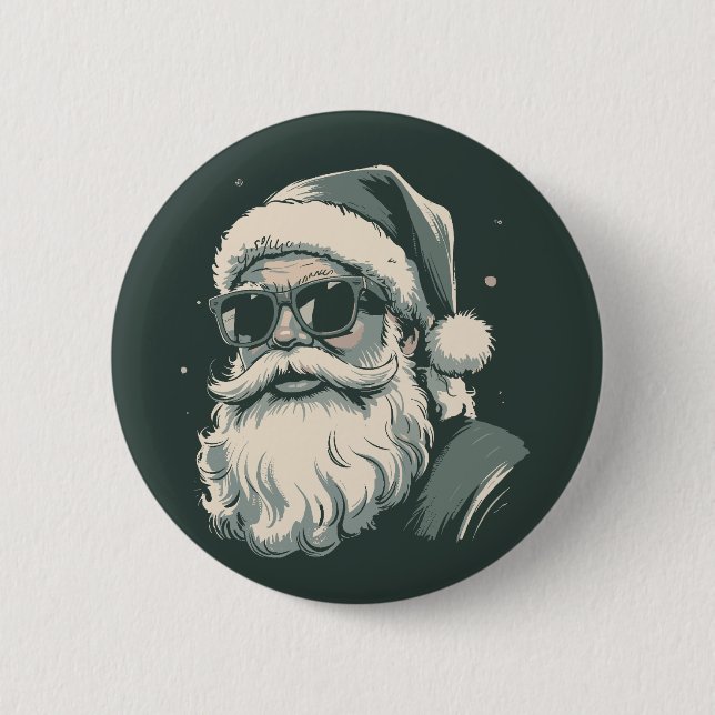 Santa Face Sunglasses Christmas Xmas Retro 2 Inch Round Button (Front)