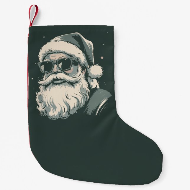 Santa Face Sunglasses Christmas Xmas Retro Small Christmas Stocking (Front)