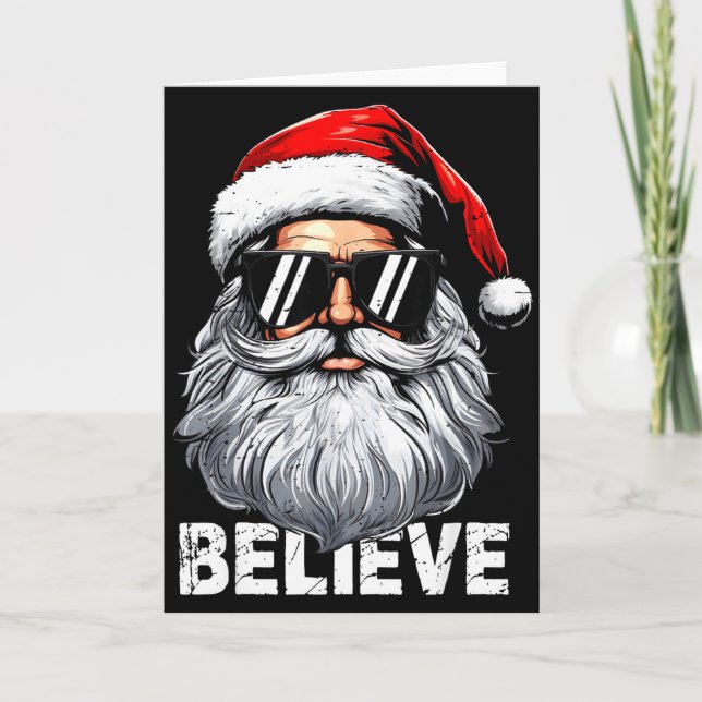 Santa Face Sungles Believe Christmas Shirts For Bo Card (Front)