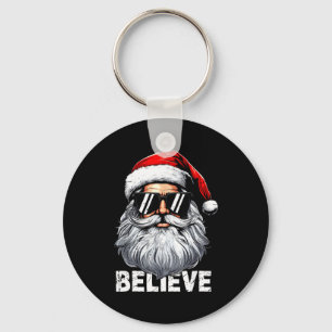Santa Face Sungles Believe Christmas Shirts For Bo Keychain