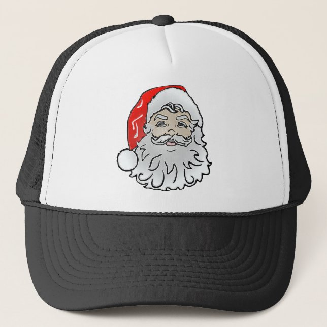 Santa Face Traditional Plastic Look Trucker Hat (Front)