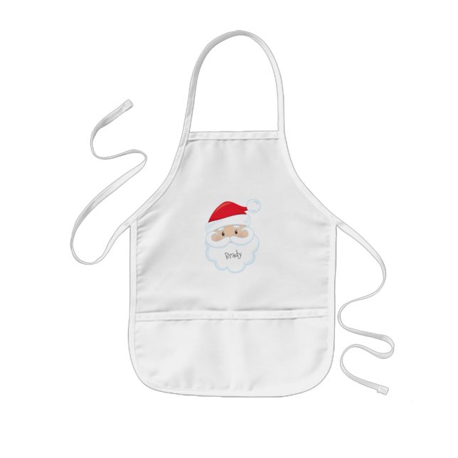 Santa Face with Name Kitchen Helper Kids Apron (Front)