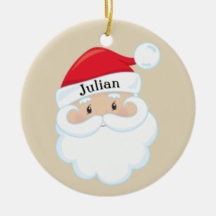 Santa Face with Name on Cap Ceramic Ornament