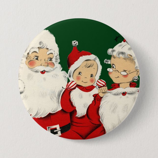 Santa Family Christmas 3 Inch Round Button (Front)