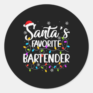 Santa Favorite Bartender Christmas Lights Funny Xm Classic Round Sticker