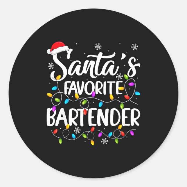 Santa Favorite Bartender Christmas Lights Funny Xm Classic Round Sticker (Front)