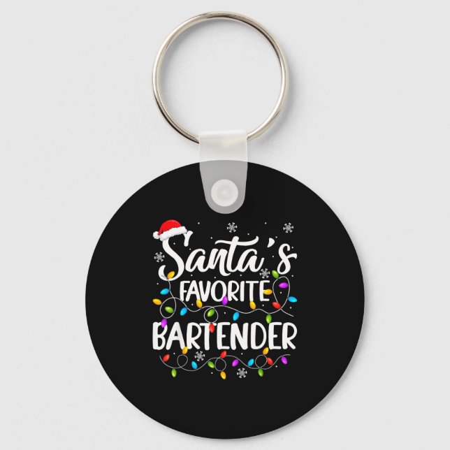 Santa Favorite Bartender Christmas Lights Funny Xm Keychain (Front)