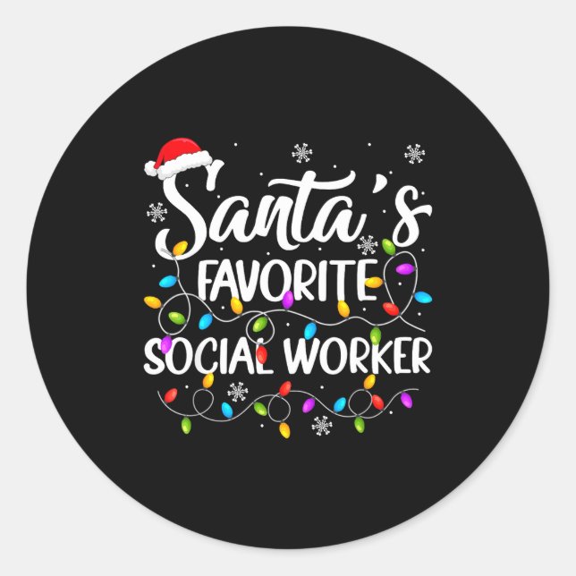 Santa Favorite Social Worker Christmas Lights Fami Classic Round Sticker (Front)