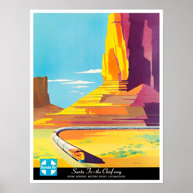 Santa Fe Chief Way vintage travel poster (Front)