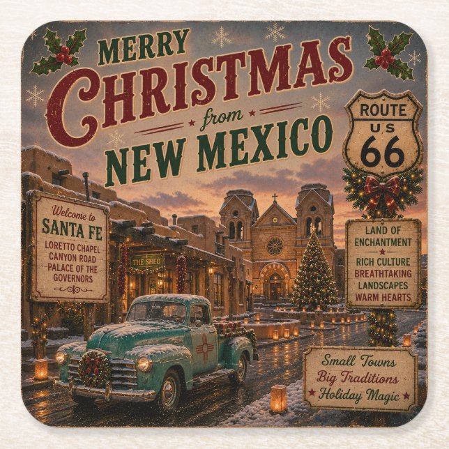 Santa Fe Christmas Table Accent Square Paper Coaster (Front)