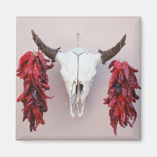 Santa Fe Cow Skull with Peppers Magnet