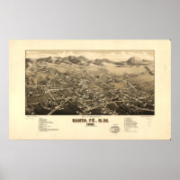 Santa Fe New Mexico 1882 Antique Panoramic Map