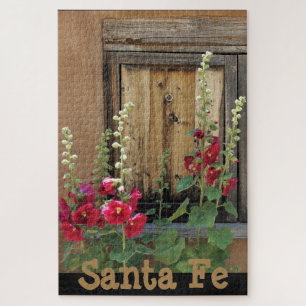 Santa Fe New Mexico Adobe, Holly Hocks & Window Jigsaw Puzzle
