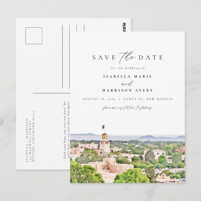 SANTA FE New Mexico Skyline Save the Date Postcard (Front/Back)