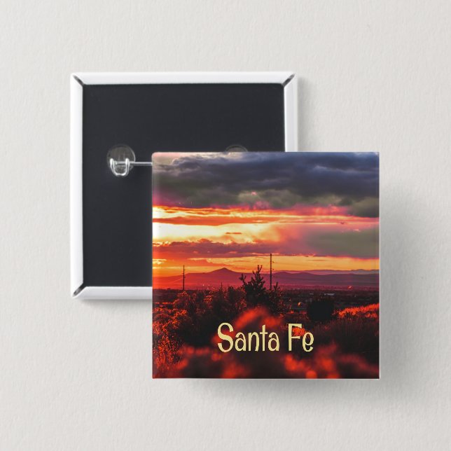 Santa Fe New Mexico Sun Set 2 Inch Square Button (Front & Back)