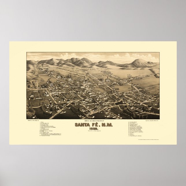 Santa Fe, NM Panoramic Map - 1882 Poster (Front)