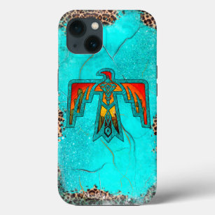 Santa Fe Thunderbird Turquoise Marble Leopard iPhone 13 Case