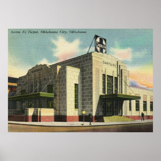 Santa Fe Train Depot, Oklahoma City Vintage Poster (Front)