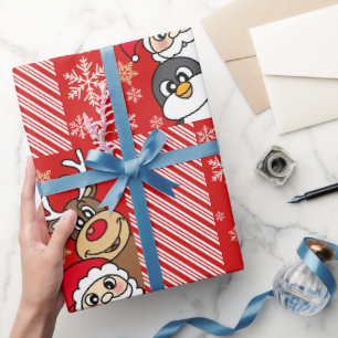 Santa Festive Friends Wrapping Paper