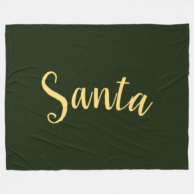 SANTA Festive Modern Script On Deep Forest Green Fleece Blanket (Front (Horizontal))