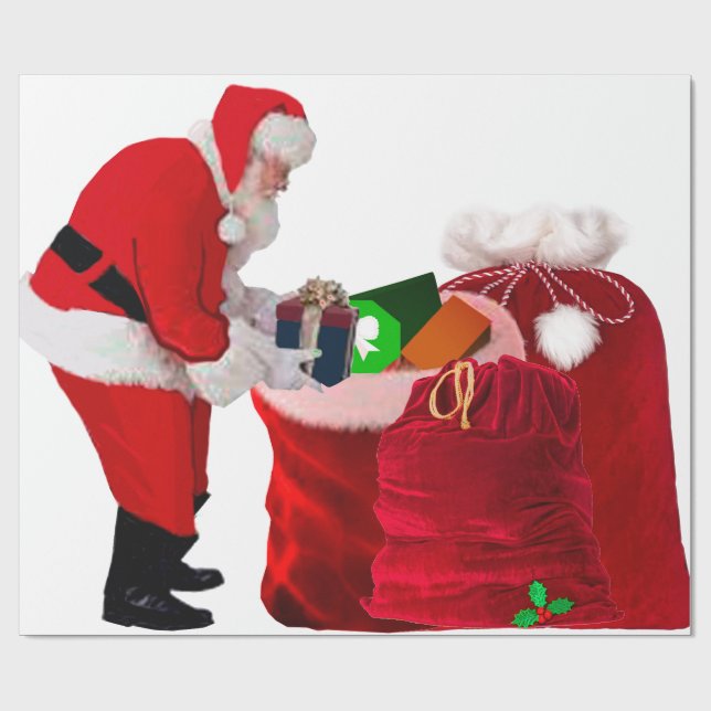 Santa Filling Gift Sacks Wrapping Paper (Flat)