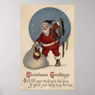 Santa Filling Stocking to the Brim Poster